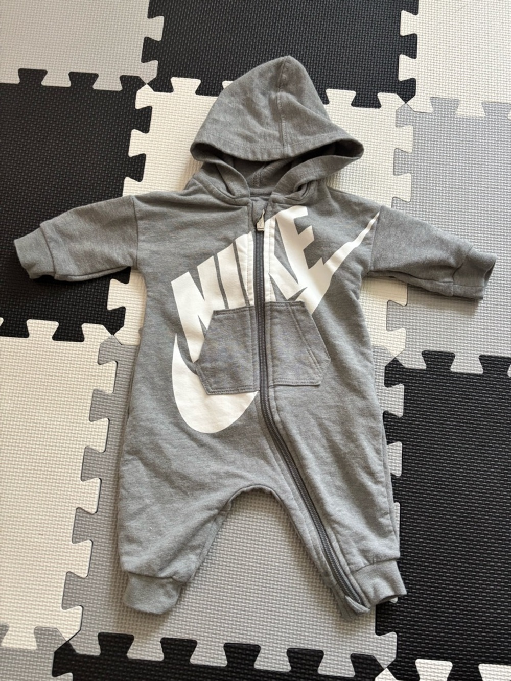 Nike Gray Hooded Baby One-Piece and blue footie onesie
